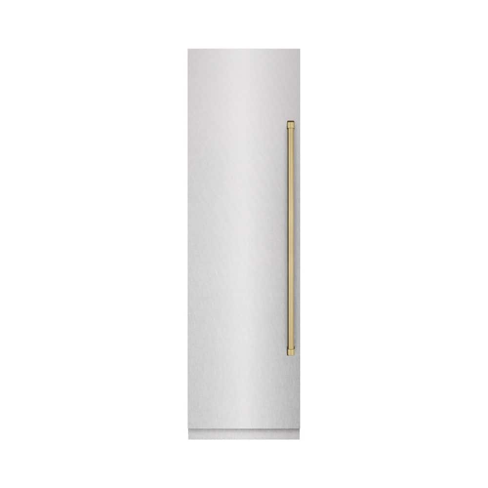 Autograph Edition 24 in. Satin Steel Column Freezer with Graphite Gray Interior and Champagne Bronze Accents