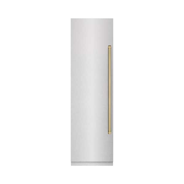 Autograph Edition 24 in. Satin Steel Column Freezer with Graphite Gray Interior and Champagne Bronze Accents