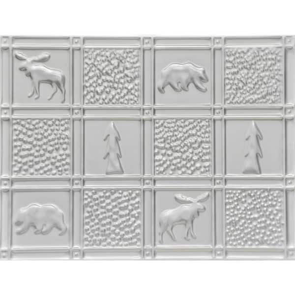 FROM PLAIN TO BEAUTIFUL IN HOURS Take Home Sample - Gwen's Cabin Lacquered Steel 12 in. x 12 in. Decorative Tin Steel Silver Nail Up Backsplash Wall Tile