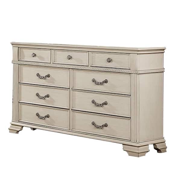 White 9-Drawers 62 in. Dresser Without Mirror