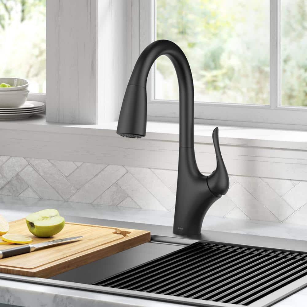 Matte Black Brass Pull-Down Kitchen Faucet with Spray