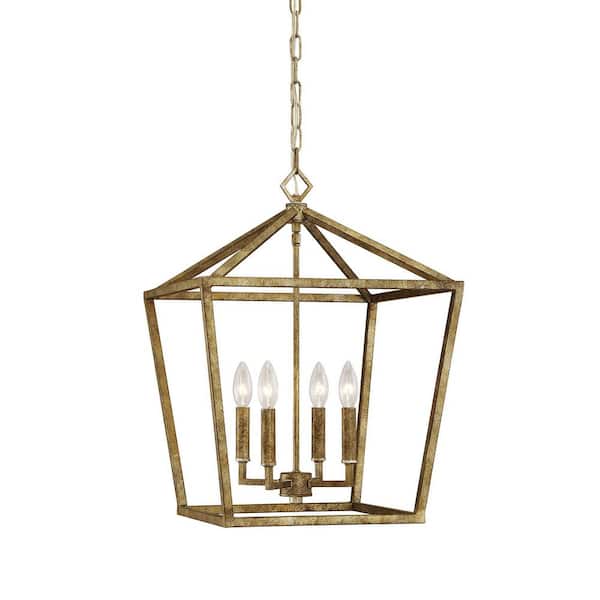 4-Light 16 in. Wide Vintage Gold Taper Candle Pendant