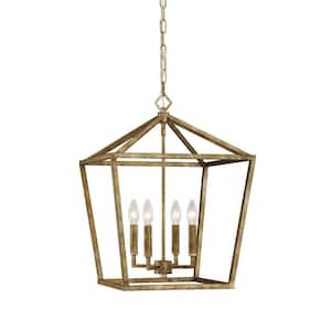 4-Light 16 in. Wide Vintage Gold Taper Candle Pendant