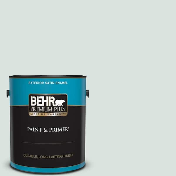 BEHR PREMIUM PLUS 1 gal. #N430-1 Mountain Peak White Satin Enamel Exterior Paint & Primer
