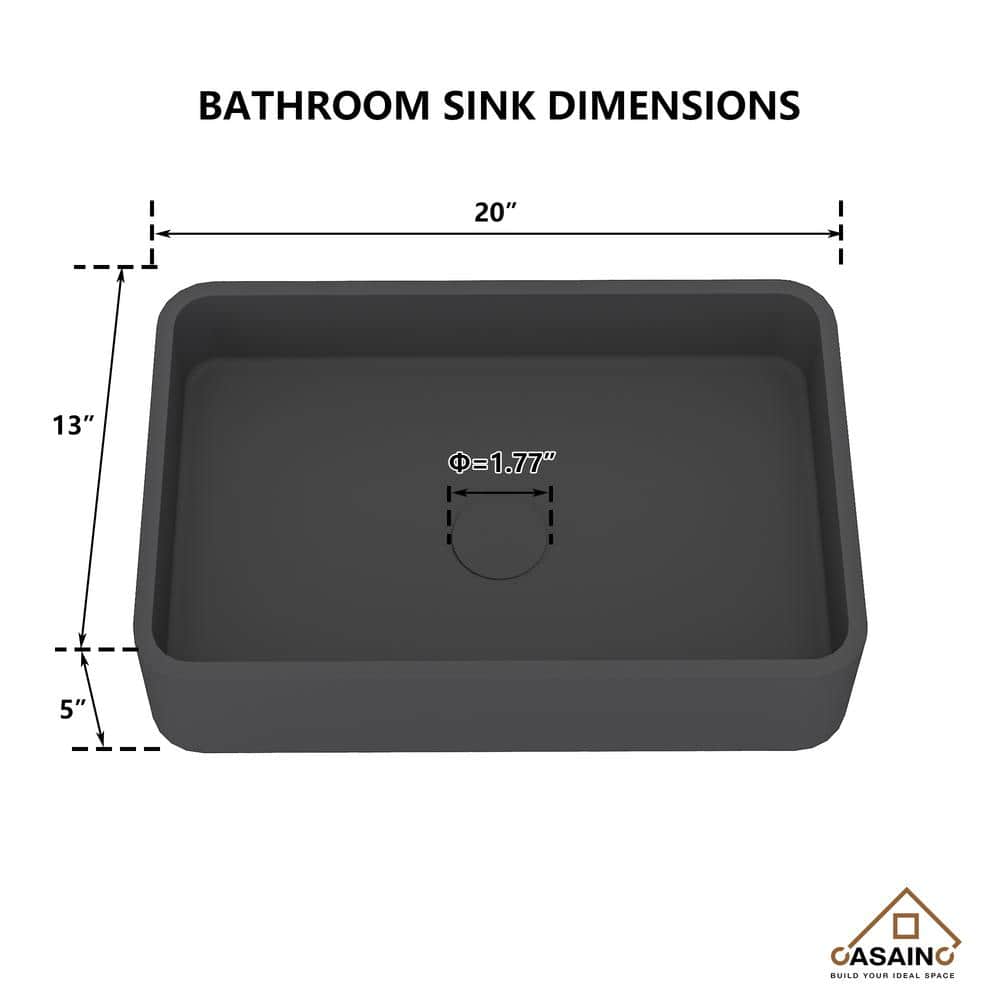 Black Earth Rectangular Concrete Bathroom Vessel Sink with Drainer