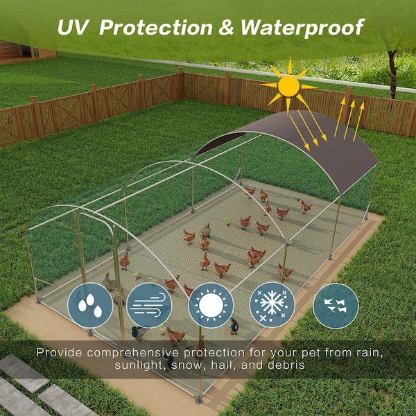 GOGEXX 10 ft. L x 6.6 ft. W Outdoor Large Metal Walk-In Chicken Coop Poultry Cages with Waterproof Anti-Ultraviolet Cover