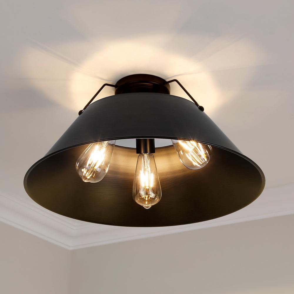 Matte Black Industrial 3-Light Flush Mount Ceiling Fixture
