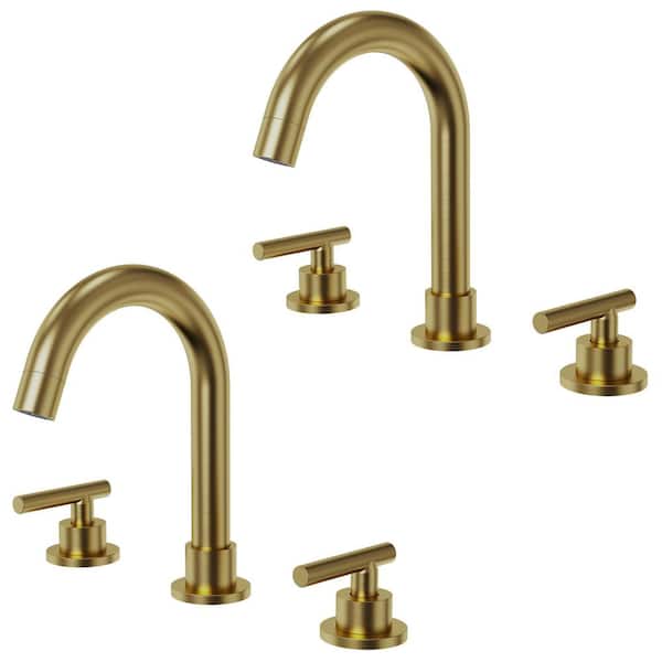 EVERSTEIN 2-Pack 8 in. Widespread Double Handle High-Arc Bathroom Sink Faucet in Brushed Gold Drain Included