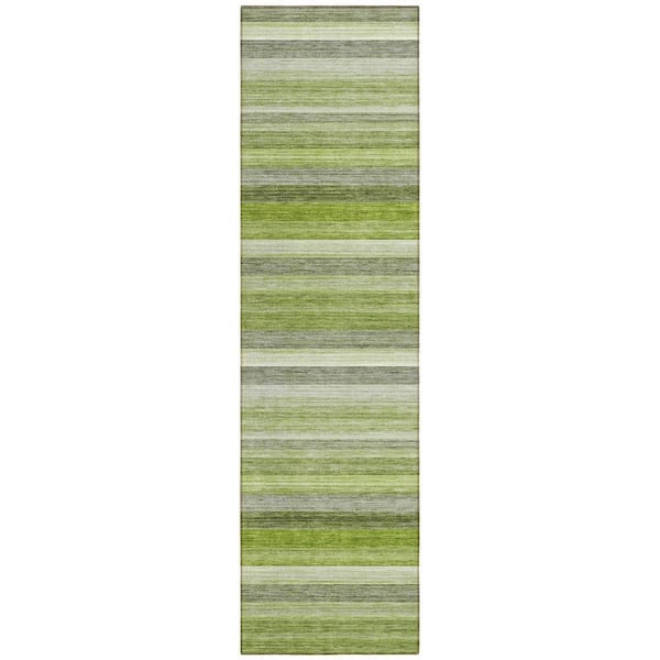 Fern Green 2 ft. x 8 ft. Woven Striped Polyester Runner Indoor / Outdoor Area Rug