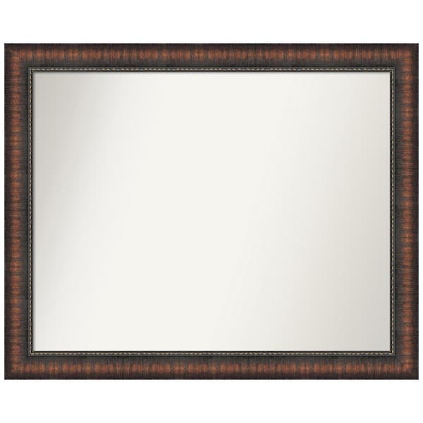 Amanti Art Caleb Brown 32 in. x 26 in. Non-Beveled Farmhouse Rectangle Framed Bathroom Wall Mirror in Brown