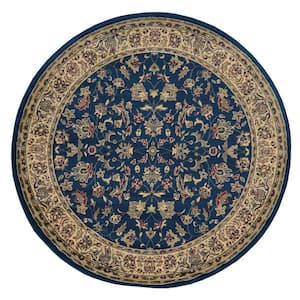 Castello Navy 5 ft. Round Traditional Oriental Floral Area Rug