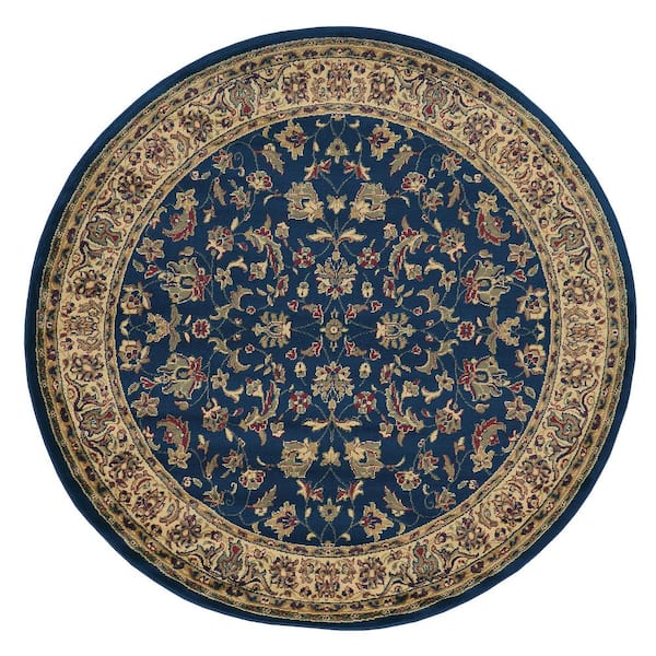 Castello Navy 5 ft. Round Traditional Oriental Floral Area Rug 953/1346 ...