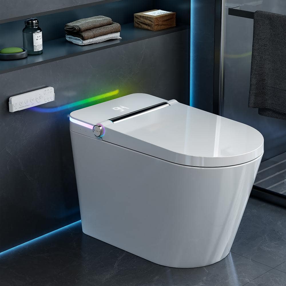 Yulika White Ceramic Elongated Smart Bidet Toilet with LED Display