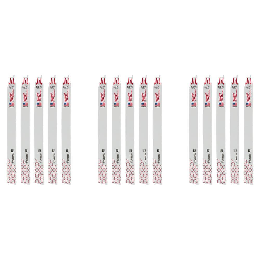 Milwaukee 12 in. 18 TPI Torch BiMetal Medium Metal Cutting SAWZALL Reciprocating Saw Blades (15-Pack)