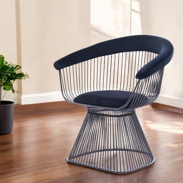 HomeRoots Black Velvet Metal Windsor Back Arm Chair