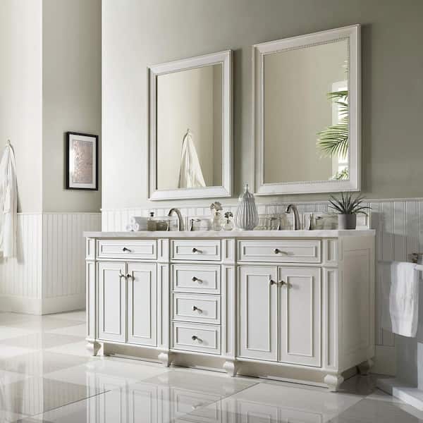 James Martin Vanities Bristol 72.0 in. W x 23.5 in. D x 34.0 in. H Double Bathroom Vanity in Bright White with Victorian Silver Quartz Top
