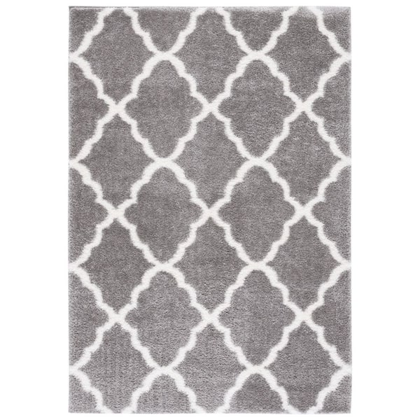 Tahoe Shag 5 ft. x 7 ft. Gray/White Trellis Diamond Area Rug