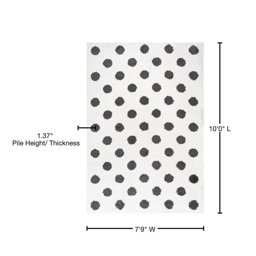 8' x 10' Black and White Polka Dot Shag Rug