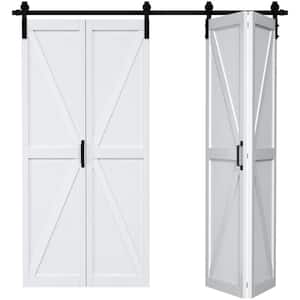 80 in. x 84 in. Paneled White Finished MDF British K Shape Composite Bifold Sliding Barn Door with Hardware Kit