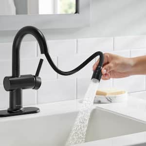 Dorind Single-Handle Single-Hole Pull-Down Bathroom Faucet in Matte Black