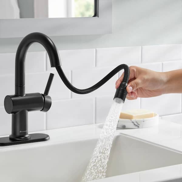Glacier Bay Dorind Single-Handle Single-Hole Pull-Down Bathroom Faucet in Matte Black