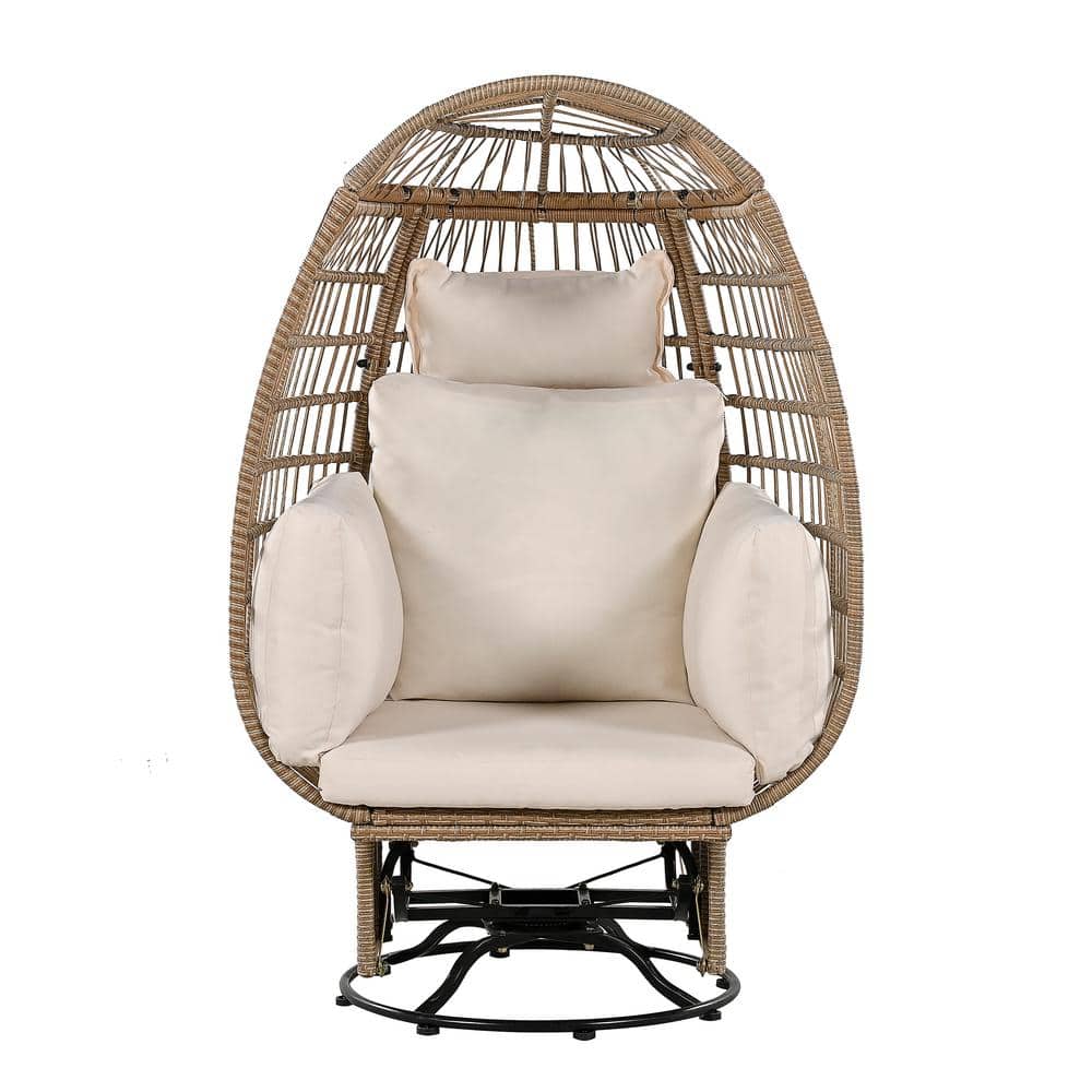 matrix decor Outdoor Swivel Chair RatTan Egg Patio Chair with Rocking  Function (Natural Wicker Plus Beige Cushion) MD-WF318105AAG - The Home Depot