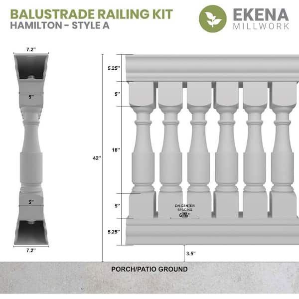 Ekena Millwork Fiberthane Hamilton Balustrade 36 in. L x 42 in. H Fiberglass Railing Kit