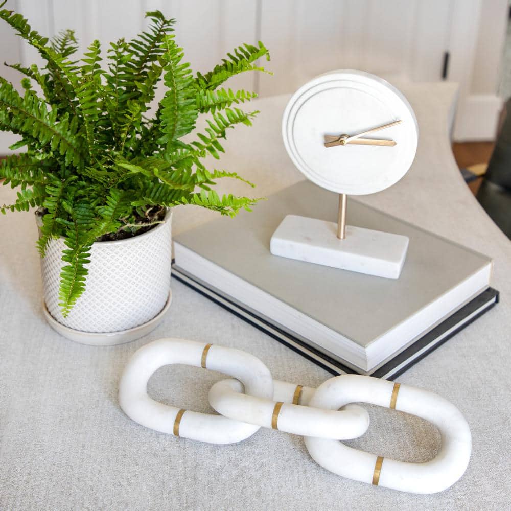 White and Gold Marble Chain Link Sculpture Decor