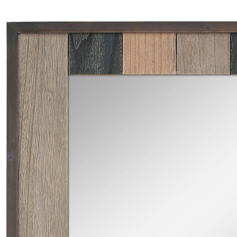 Rustic Rectangular Natural Wood Wall Mirror with Mounting Brackets
