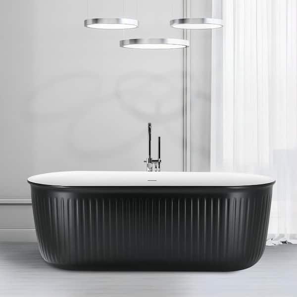 UPIKER Luxurious 67 in. x 31 in. Black Acrylic Double Slipper Rectangular Soaking Bathtub with Center Drain in Stainless Steel