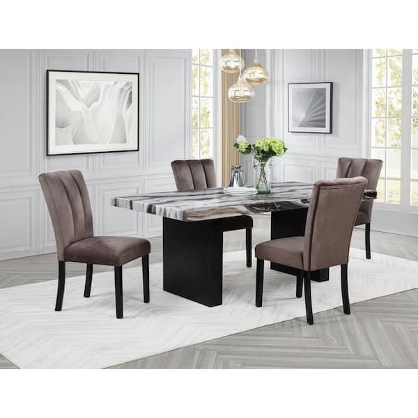 Best Master Furniture Marbella Charcoal Lava/Black Faux Marble Top