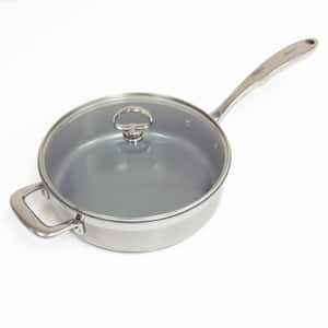 Induction 21 Steel 10 in. Stainless Steel Ceramic Nonstick Skillet in Brushed Stainless Steel with Glass Lid
