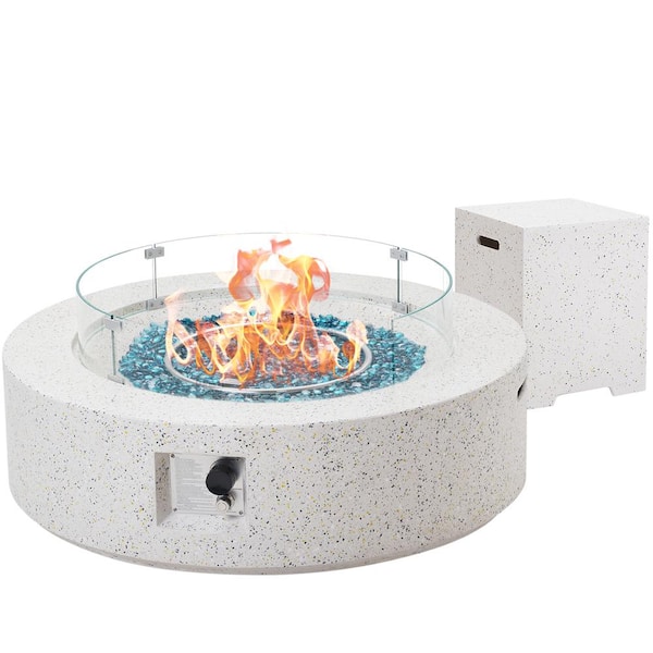Unbranded 41 in. D x 41 in. W x 12.6 in. H 3-Piece Round Outdoor Propane Fire Table Set with Tank, for Deck, Garden, Patio