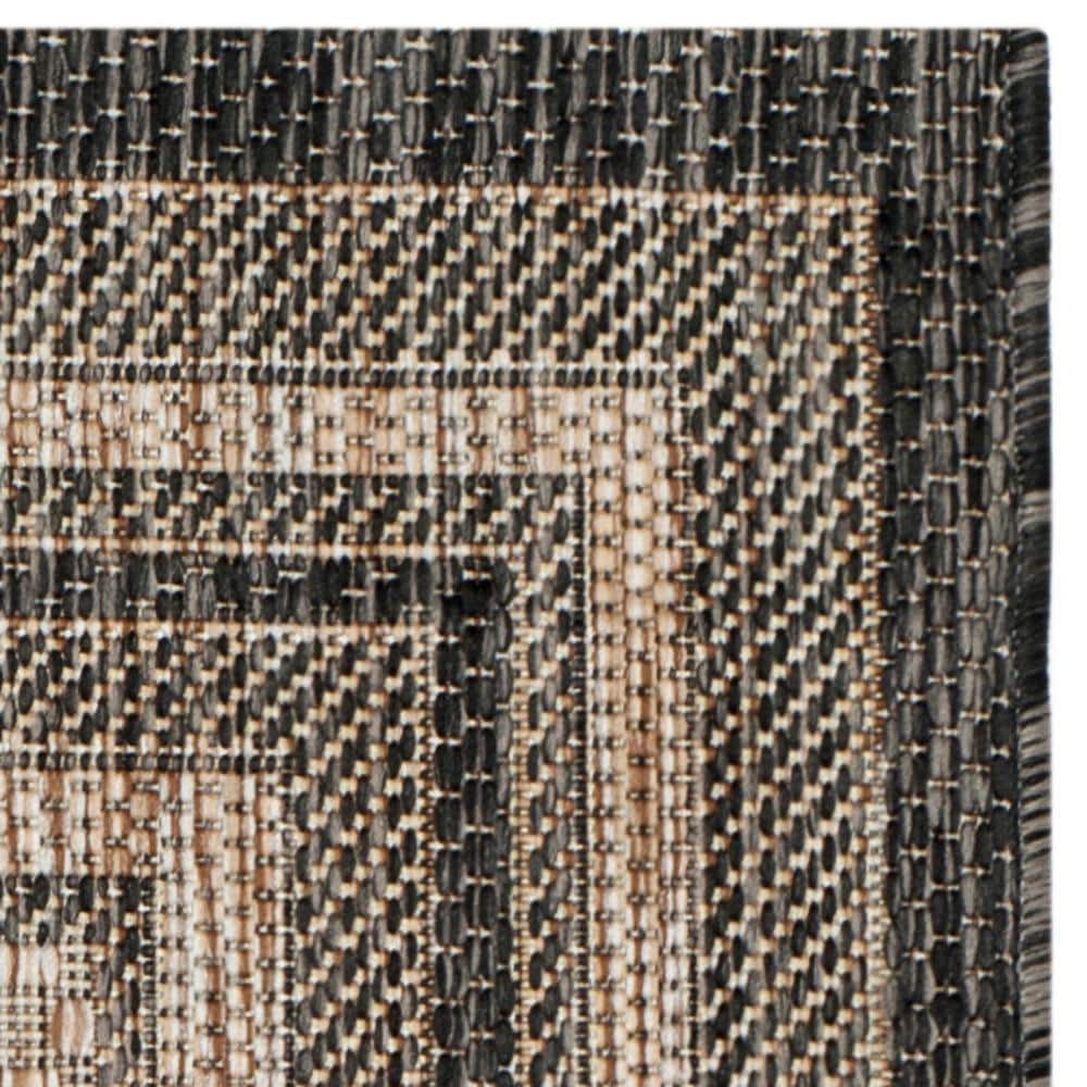 Natural and Black Rectangular Washable Synthetic Area Rug