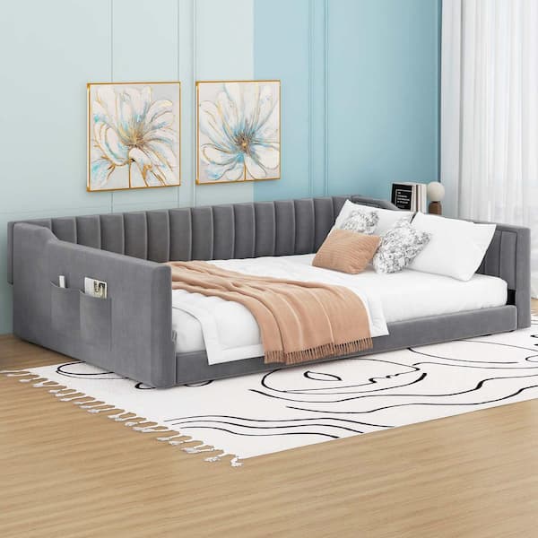 Gray Full Size Daybed with Side Storage Pocket