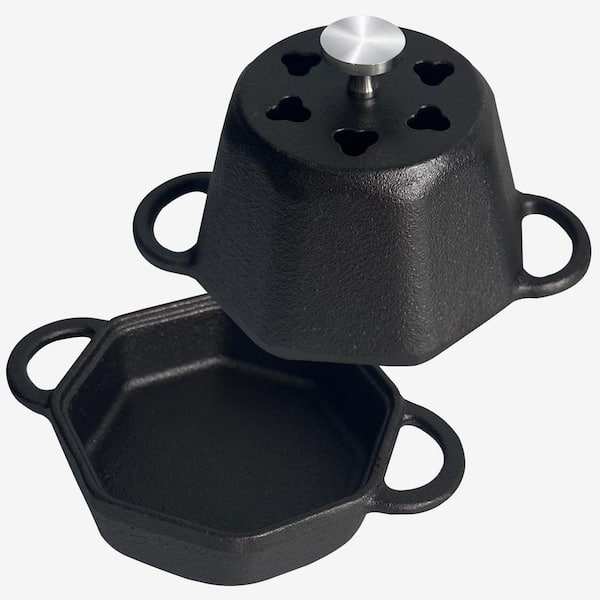 Triple Moon Cast Iron Garlic Roaster Dutch Oven with Lid, Pre-Seasoned Herb Smoker Cauldron for Grill Oven