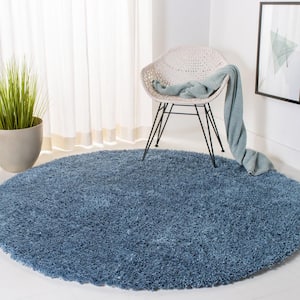 Classic Shag Ultra Light Blue 4 ft. x 4 ft. Round Solid Area Rug