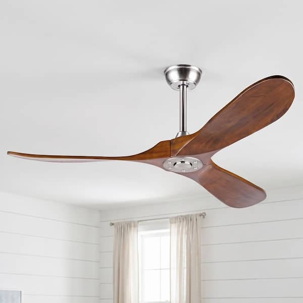 52 in. Indoor Sand Nickel Downrod Mount Standard Ceiling Fan with Solid Wood Blade, Reversible DC Motor without Light