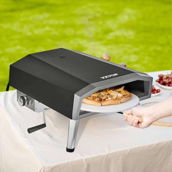 Portable Pizza Oven, Propane Powered 16 in. Outdoor Pizza Oven Pizza Grill with 360° Pizza Stone in Black, CSA Listed