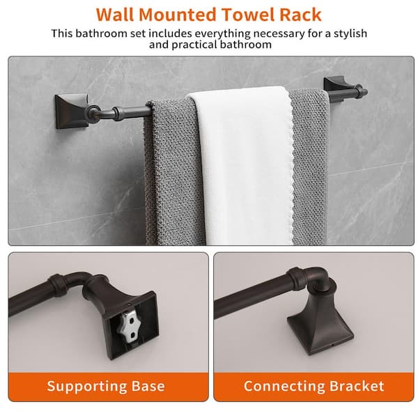 4-Piece Bath Hardware Set with Towel Bar Hand Towel Holder Toilet Paper Holder Towel Hook in Oil Rubbed Bronze