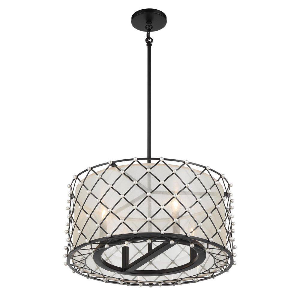 Coal Finish Gold Organza Drum Pendant with Adjustable Height