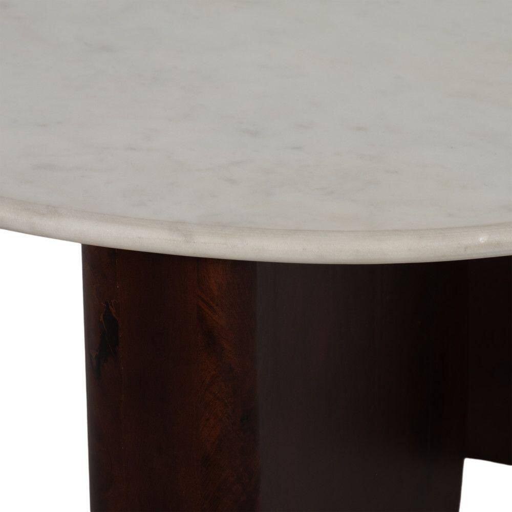 Round Walnut and White Marble Coffee Table, 30"
