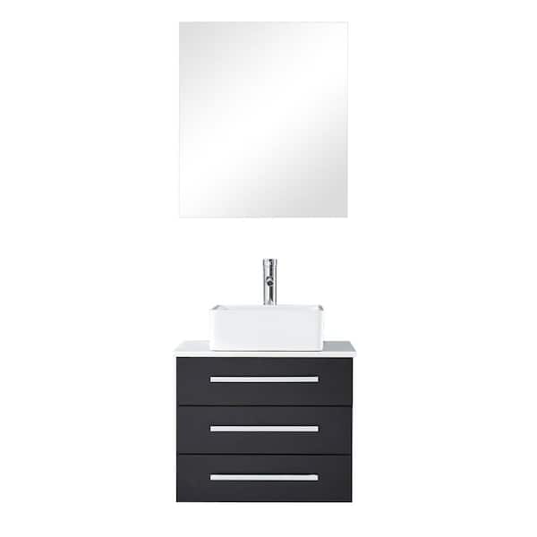 Mediterraneo Malaga 24 in. W x 20 in. D x 25 in. H Vanity in Wenge PVC with Phoenix Stone Top, White Vitreous China Vessel and Mirror
