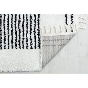 Snow Veil Stripe Shag White 8 ft. x 10 ft. Area Rug