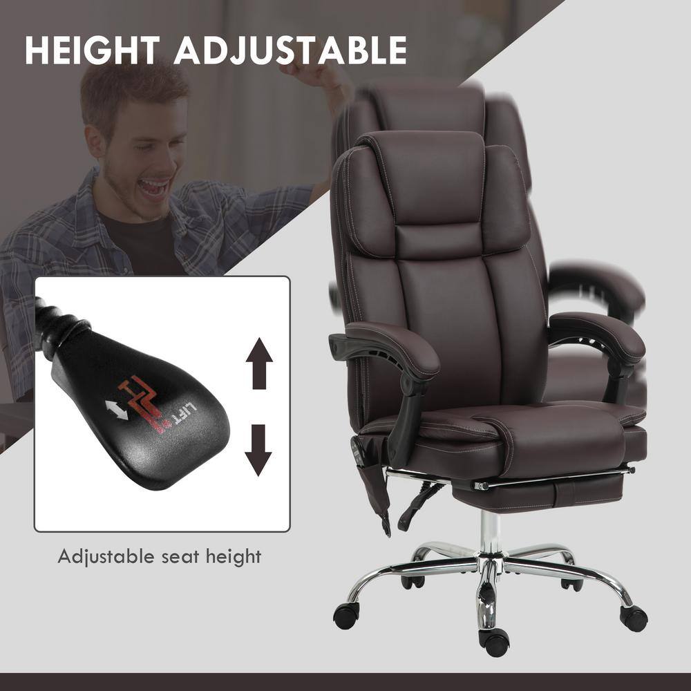 Vinsetto Dark Brown Leather Swivel Massage Office Chair with Heat