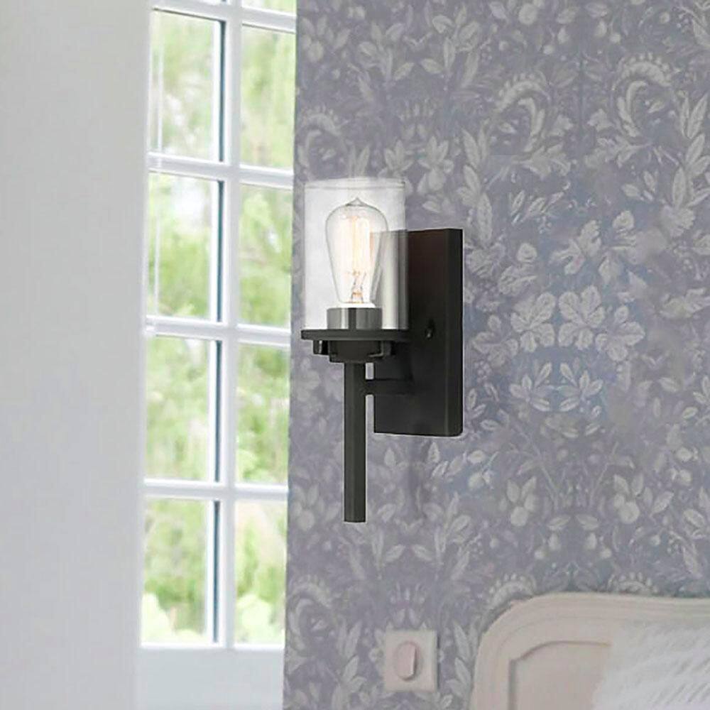 Jedrek 4.5 in. 1-Light Black Minimalist Wall Sconce with Clear Glass Shade price history on PriceWatchPro