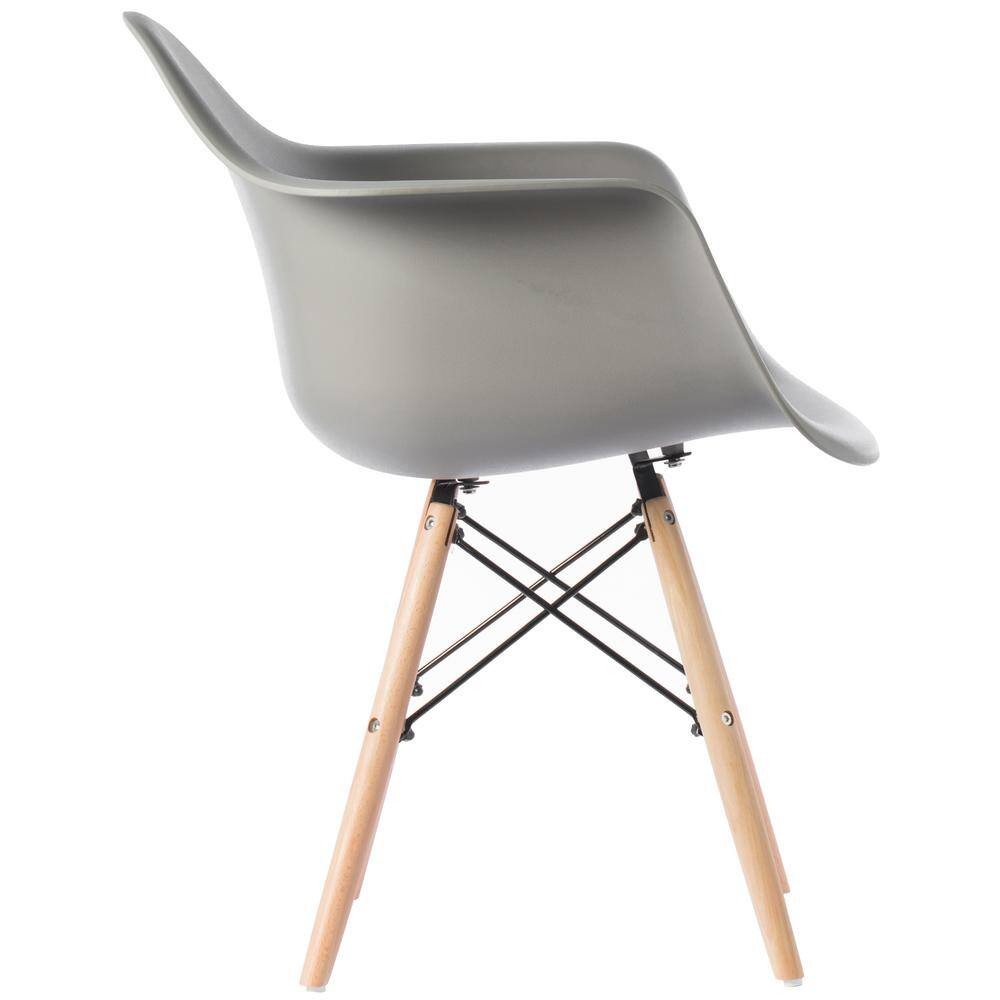 Gray Plastic Shell Dining Arm Chair with Wooden Legs