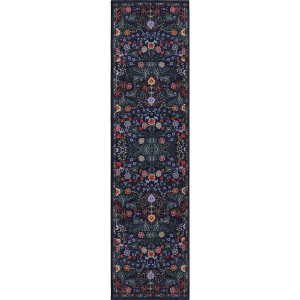 Primrose Art Nouveau Floral Border Machine-Washable Green/Pink 2 ft. x 8 ft. Runner Rug