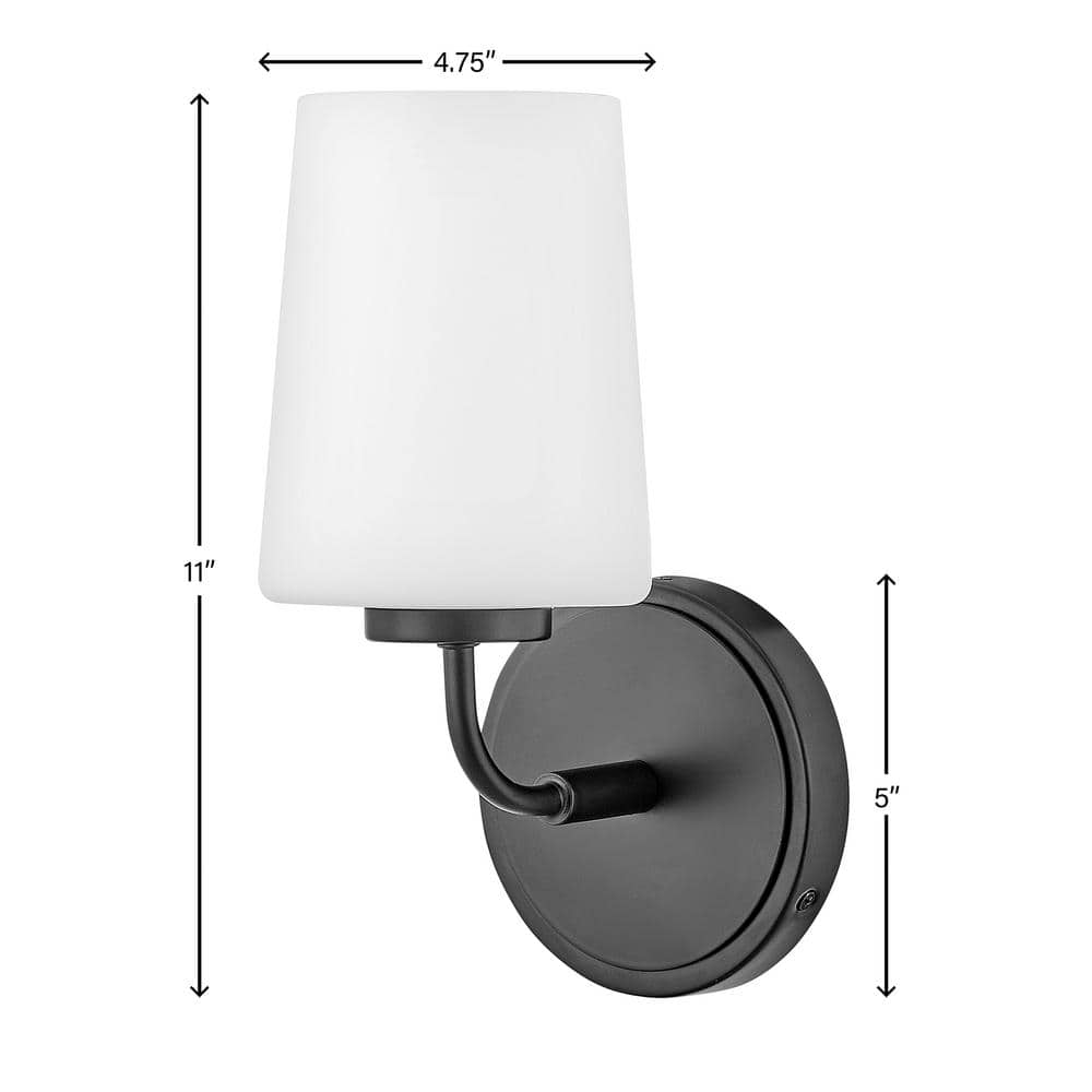 Lark Kline 11" Black Steel and Etched Opal Glass Vanity Light