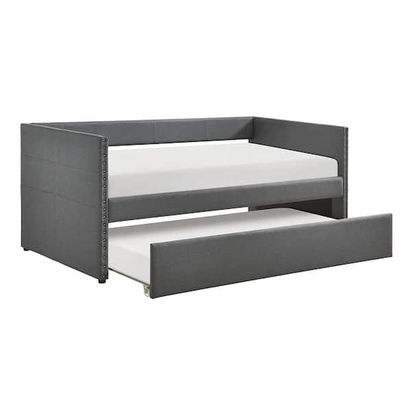 Auberon Dark Gray Textured Fabric Upholstered Twin Daybed with Trundle